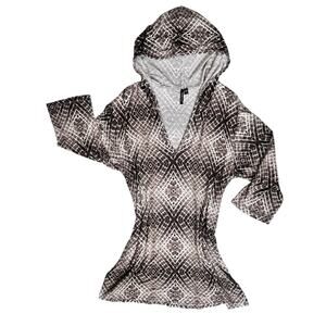 Porto Cruz Swimsuit Cover Up Dress Womens S Black White Diamond Print Hood Beach